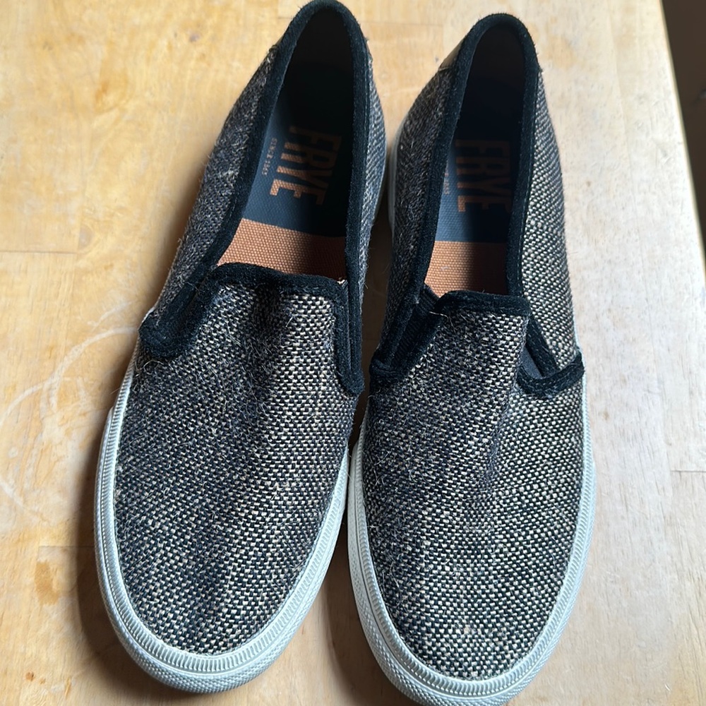 Frye Black and Tan Slip-On Loafers